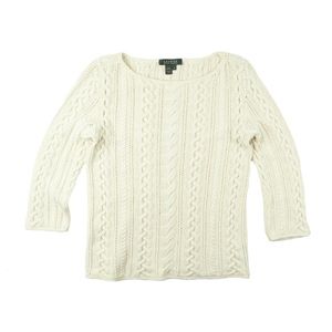 RALPH LAUREN Ivory Fishermans Boatneck Sweater